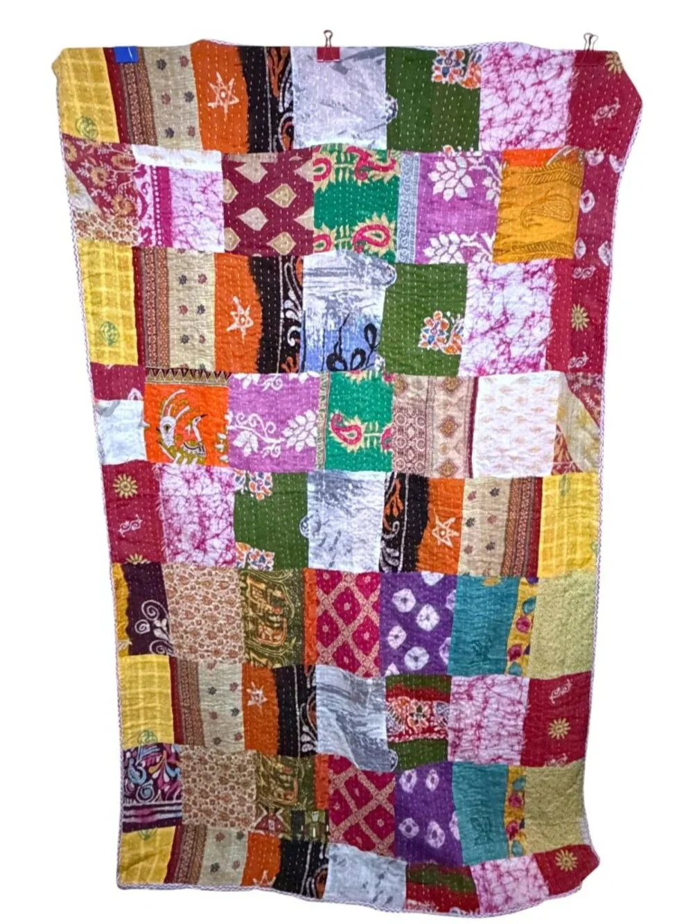New Handmade Kantha Quilt Reversible Patchwork Recycled Upcycled Sari Fabric